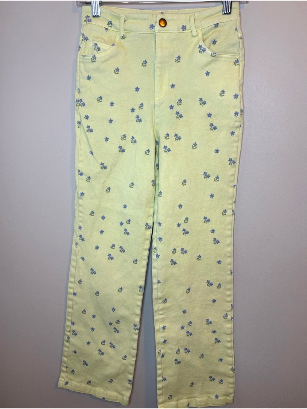 Princess Polly Ivy Floral High Rise Straight Leg Jeans Yellow Blue Size 4